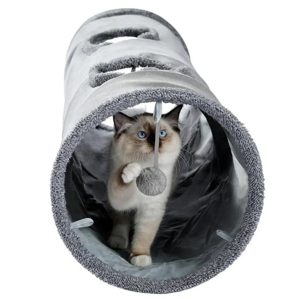 Road Cat Tunnel Collapsible Durable Suede Hideaway Toy for Indoor Cats